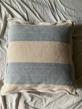 Ralph Lauren Cream & Blue Striped Square Canvas Pillow